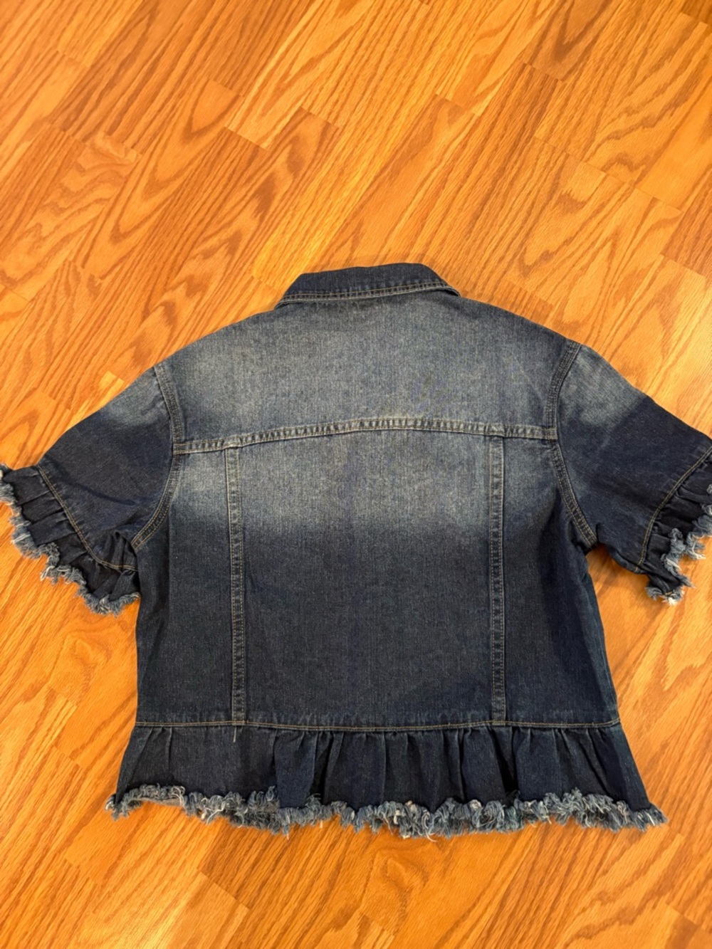 Dark Blue Denim Jacket with Frayed Hem - Picture 2 of 3